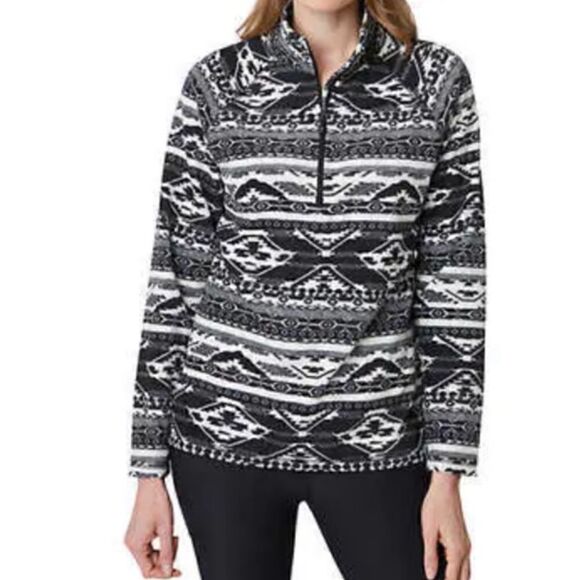 Eddie Bauer black & cream Aztec quarter zip pullover fleece size medium - Picture 1 of 7
